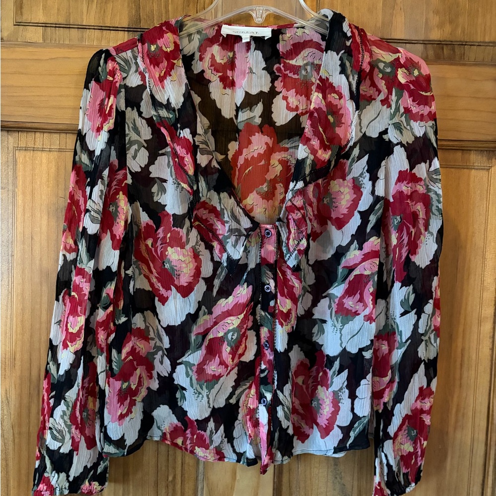THE GREAT. Beautiful Red and Pink Foral Blouse Size L